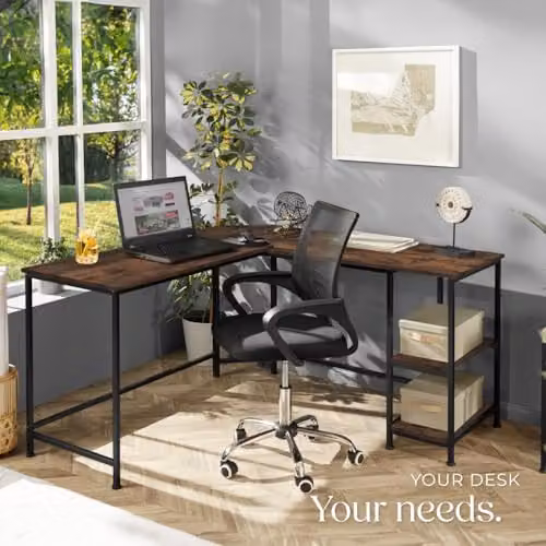 tectake Hamilton L-Shaped Corner Desk in Industrial Design with MDF Wood and Metal Frame, Brown and Black, W/D/H: 200 x 138 x 75.5 cm – 2
