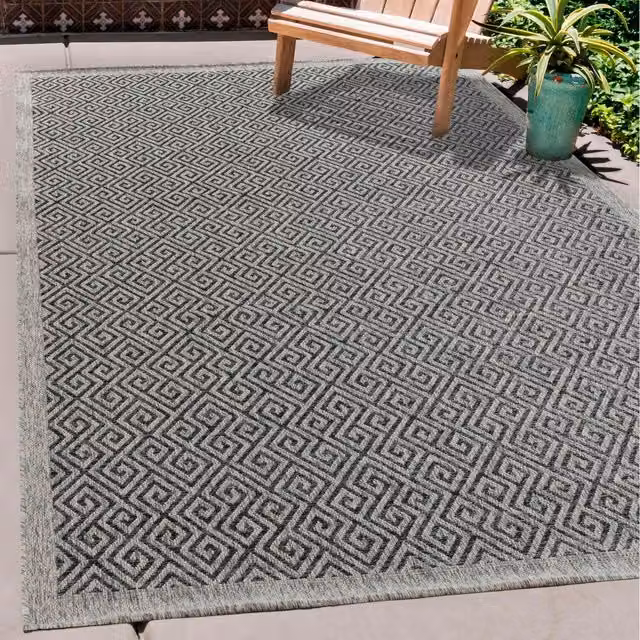 Desire Rugs Modern Geometric Machine Woven Waterproof Indoor-Outdoor Rug, Grey, W: 120 cm, L: 170 cm