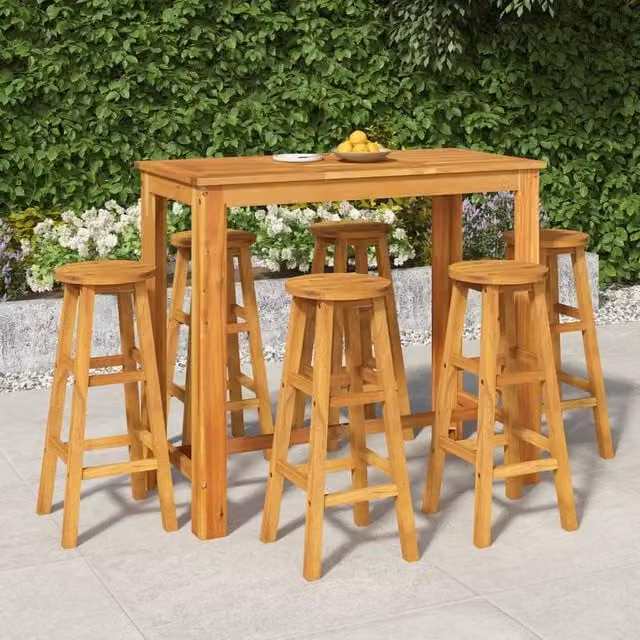 Berkfield Home 7 Piece Garden Bar Set in Brown Solid Acacia Wood