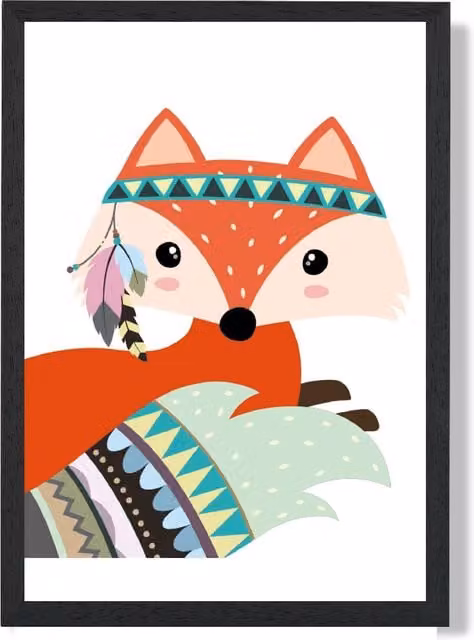 ARTZE Peeking Red Fox Tribal Animal Framed Print, Black Frame, A3