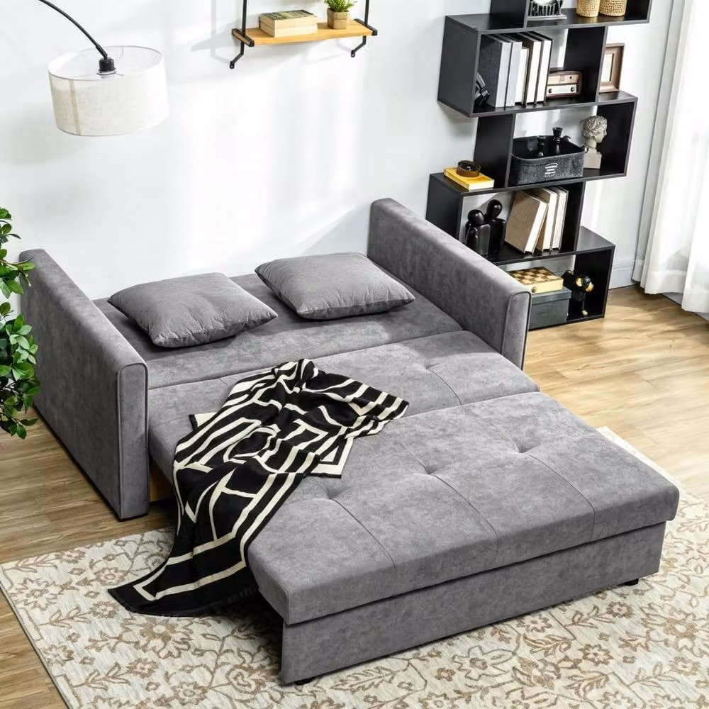 STILVORA 2-Seater Grey Fabric Sofa Bed with Storage and Scatter Cushions – 2