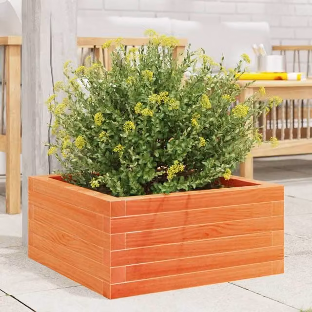 Berkfield Home Decorative Garden Planter in Brown Solid Wood, W/D/H: 60 x 60 x 23 cm – 1
