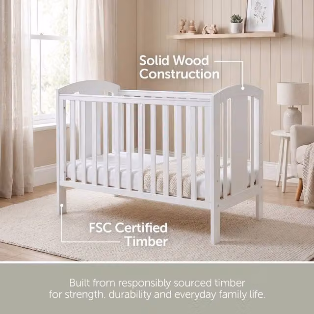 Baby Elegance Laba Cot in White Lacquered Solid Wood, 60 x 120 cm