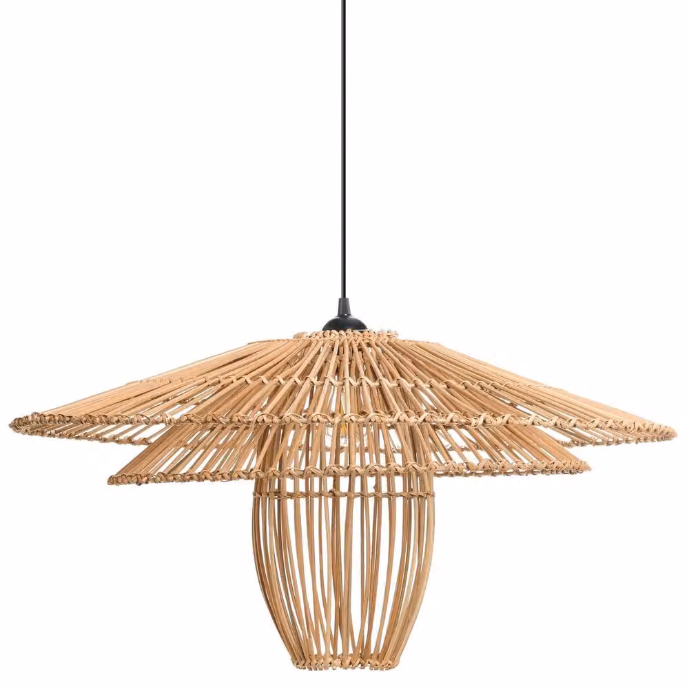 Wyld and Coco Natural Brown Rattan and Metal Round Pendant Lamp – 2