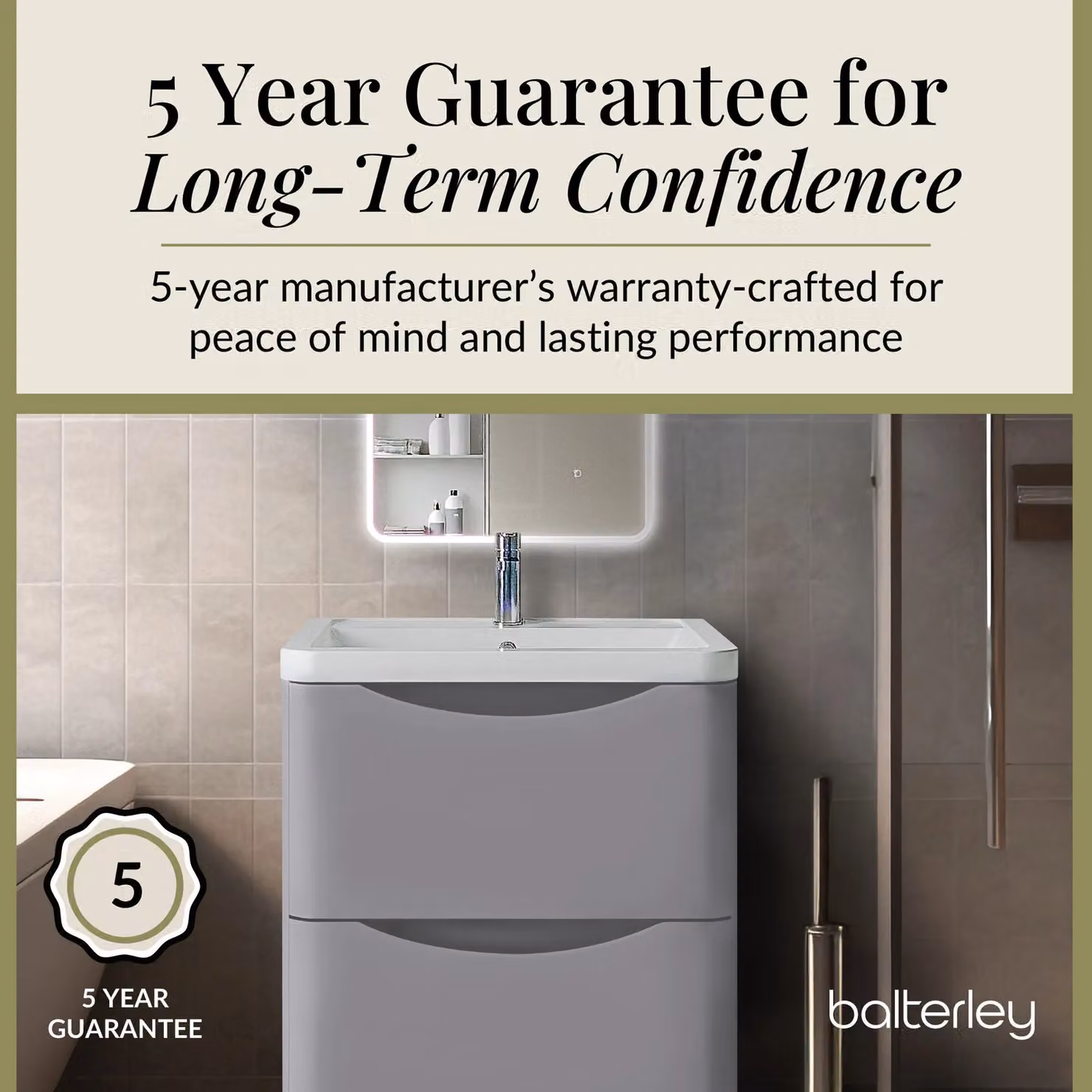 Balterley Modern Grey 2 Drawer Floor Standing Bathroom Vanity Unit and Basin with Soft Close Doors – 3
