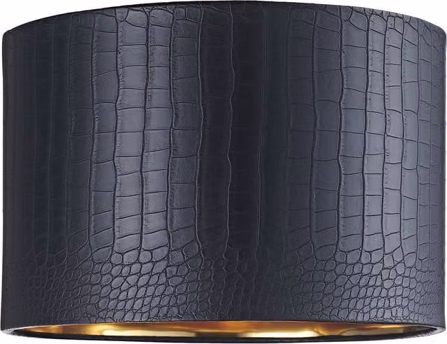 Happy Homewares Modern Round Faux Leather Lamp Shade with Shiny Inner in Black, Diameter: 30 cm – 1