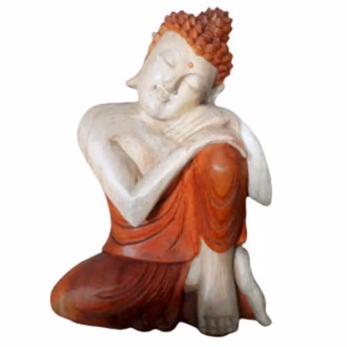KDMD Hand Carved Brown Wood Thinking Buddha Statue, Height: 30 cm