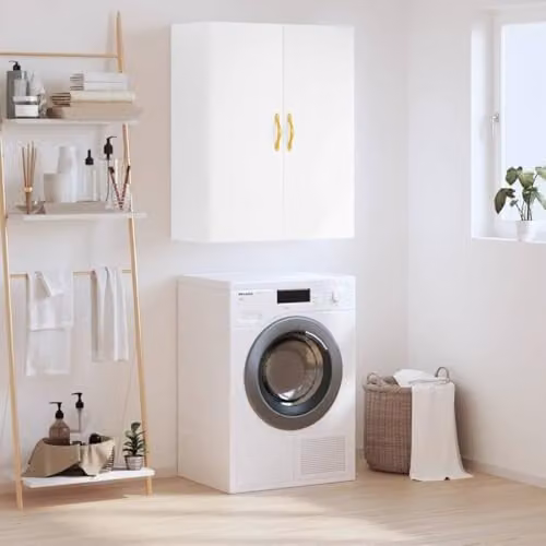 vidaXL Modern White Wall Mounted Storage Cabinet with Hinged Doors and Internal Shelves – 2