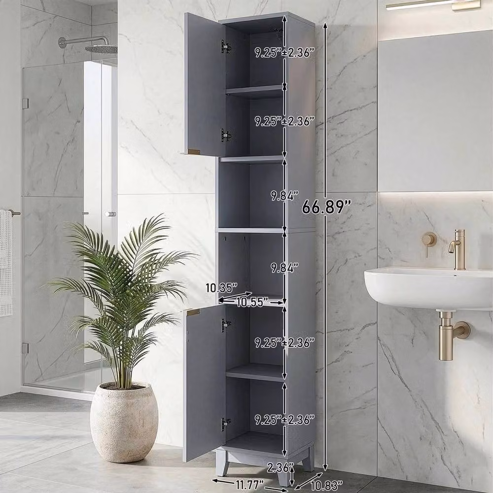 FORGEVIO Tall Slim Bathroom Storage Cabinet in Grey, H 170 x W 30 x D 28 cm – 3