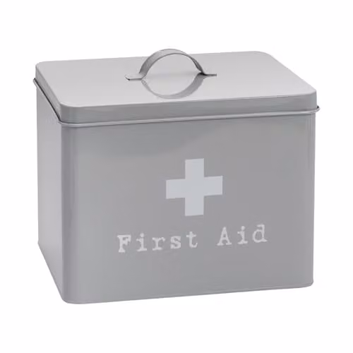 Harbour Housewares Vintage Metal First Aid Box in Grey with Lid and Handles