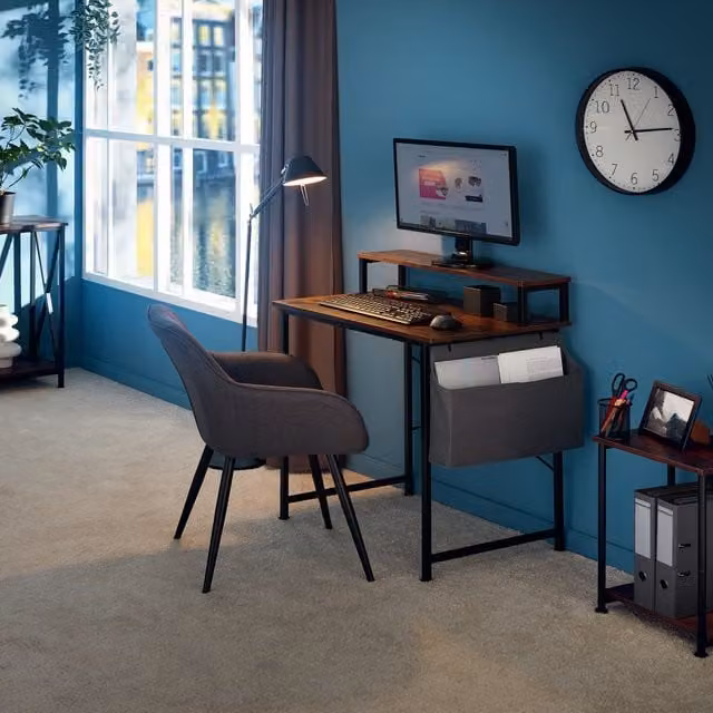 tectake Industrial Computer Desk with Shelf and Fabric Bag in Black and Brown, Width: 80 cm