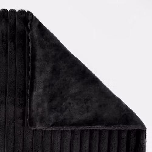 OHS Faux Fur Ribbed Fleece Throw Blanket, Black, W/D/H: 150 x 200 cm – 5