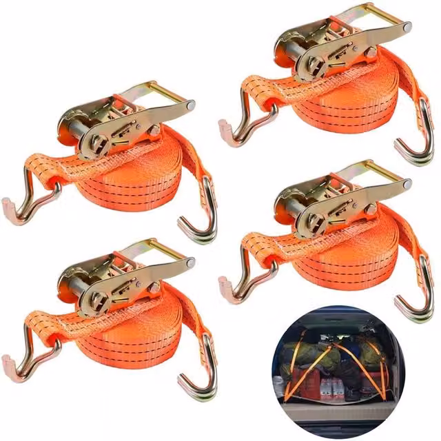Havendro 4-Pack Heavy Duty Ratchet Tie Down Straps for Cargo Lashing in Orange