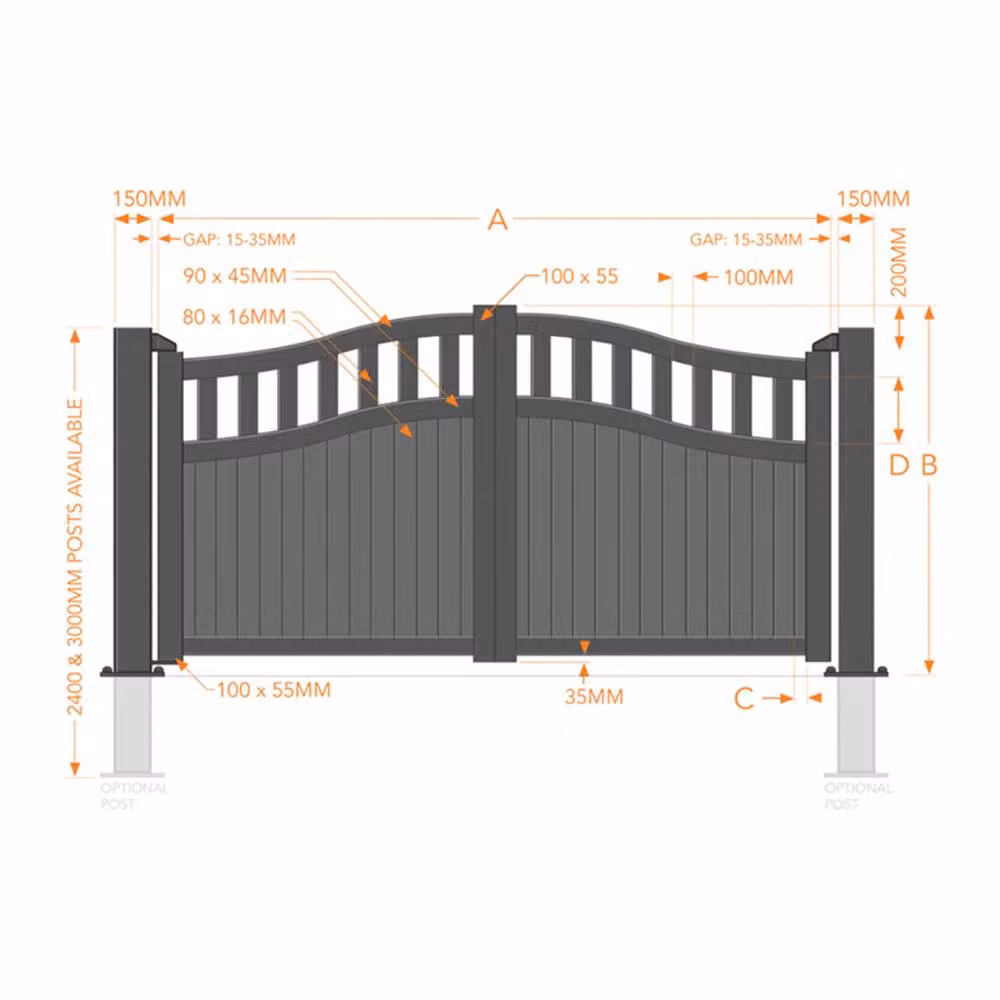 Ready Made Double Swing Gate with Vertical Solid Infill and Bell in Grey, W: 325 cm, H: 160 cm – 2