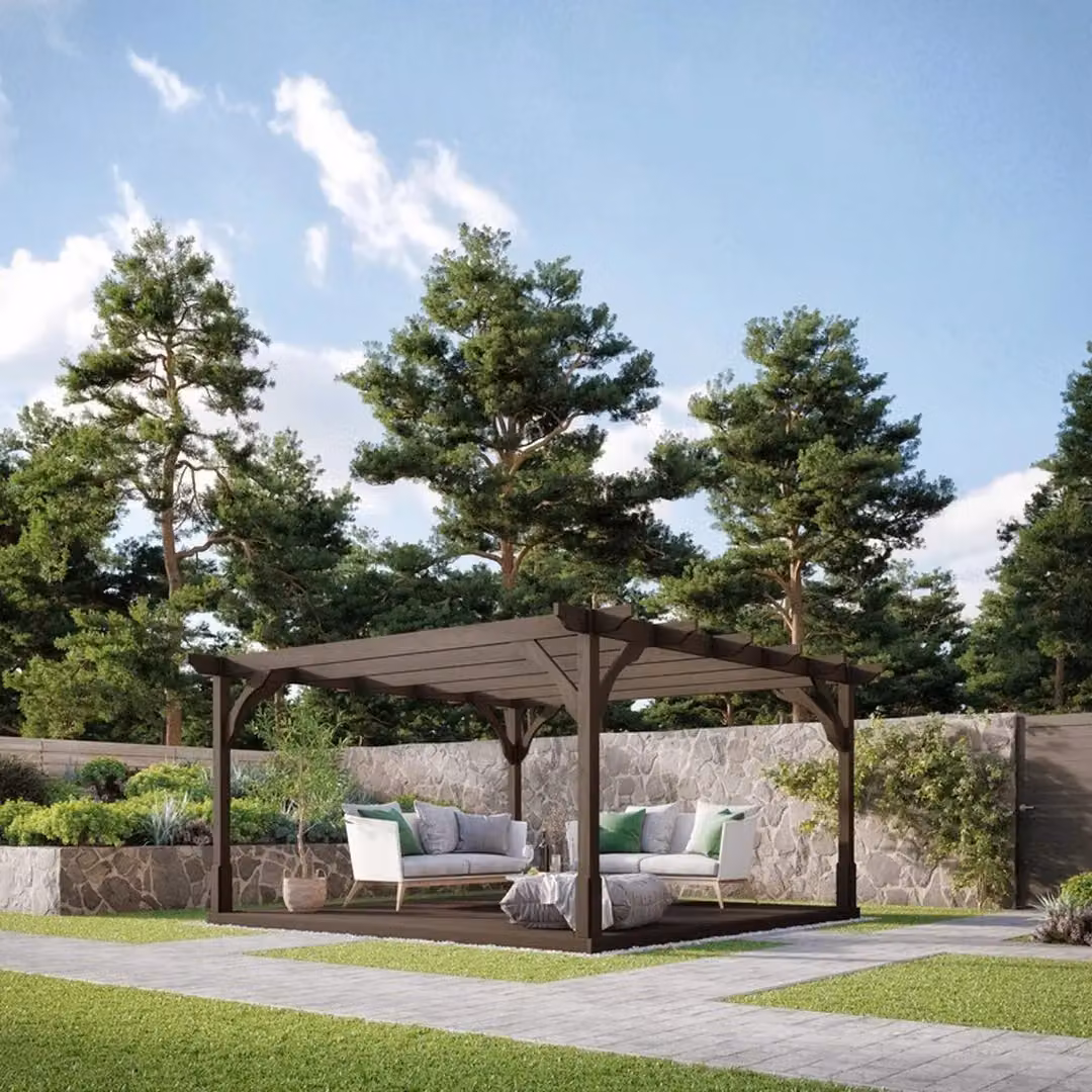 Rutland County Garden Furniture Ltd Premium Pent Pergola and Decking Kit, Rustic Brown, W: 300 cm, D: 300 cm, H: 270 cm – 3