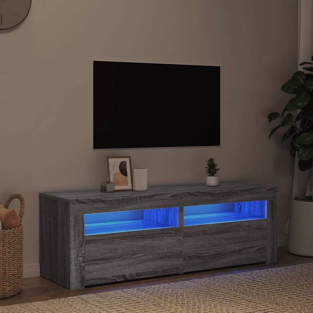 Berkfield Home Modern TV Cabinet with LED Lights in Grey Sonoma, W/D/H: 120 x 35 x 40 cm – 4