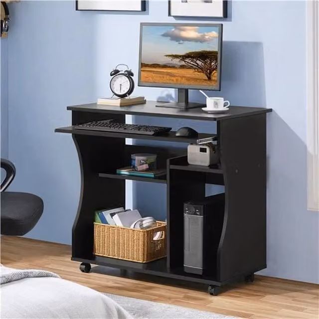 EONLION Modern Black Computer Desk with Castors, Width: 100 cm