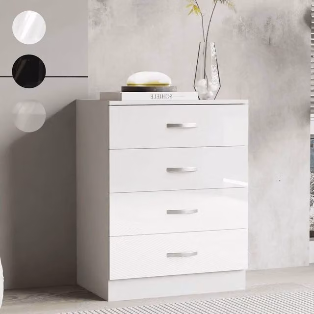 FORGEVIO High Gloss 4 Drawer Tall Chest of Drawers in White – 1