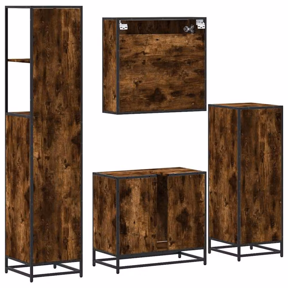 Berkfield Home 4-Piece Industrial Bathroom Furniture Set in Smoked Oak – 6