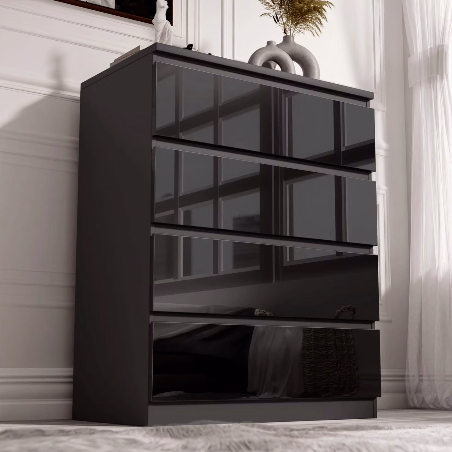 DHS High Gloss 4 Drawer Chest of Drawers in Black