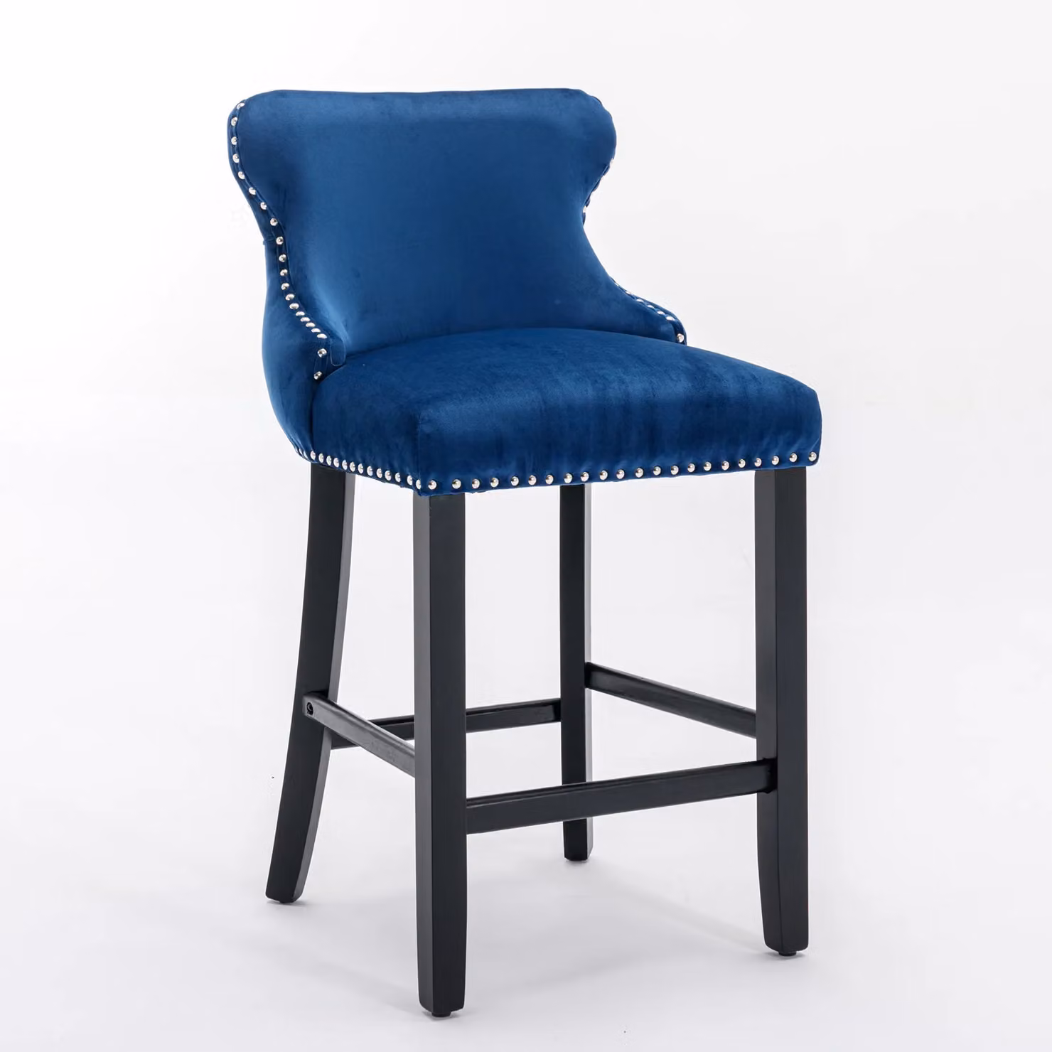HomeTouch Set of 2 Contemporary Velvet Upholstered Wing-Back Barstools in Grey and Blue – 7