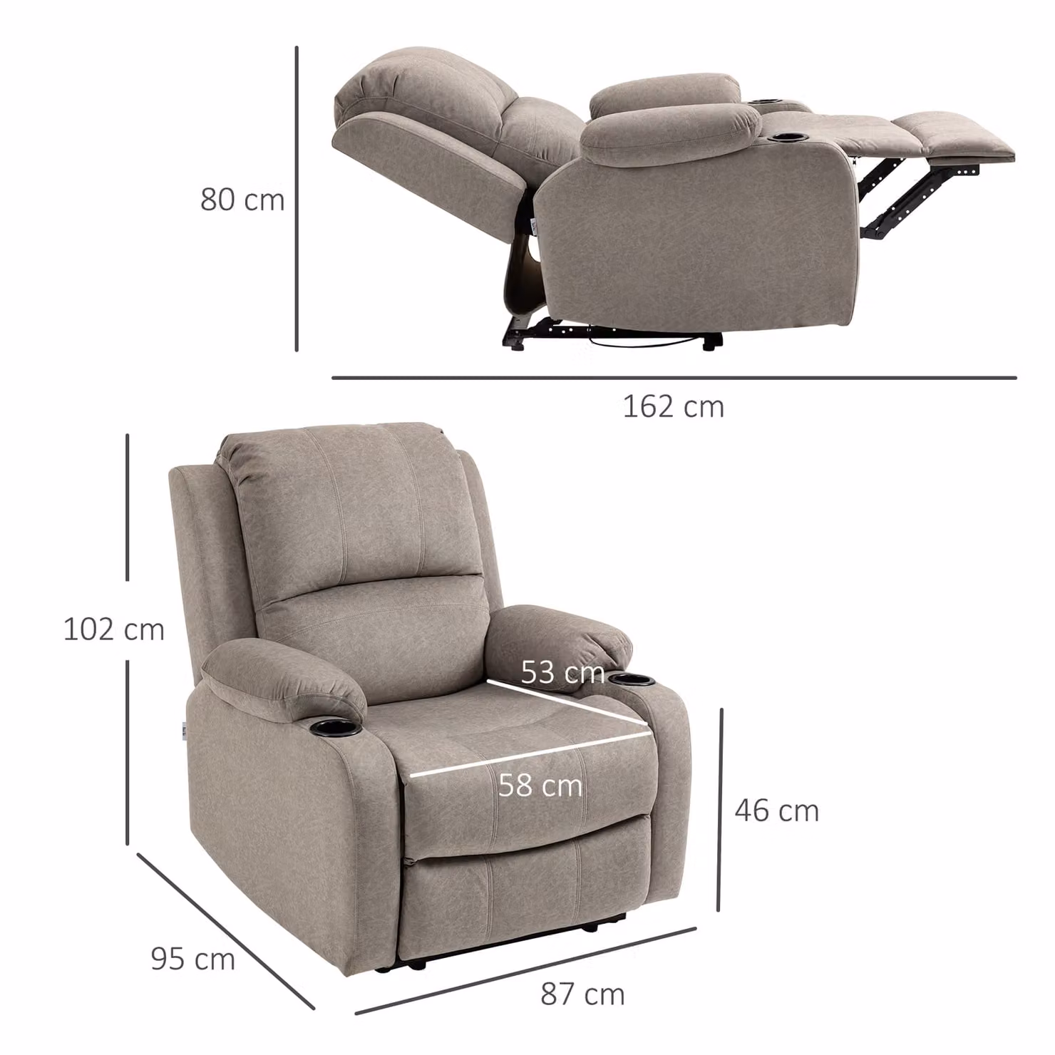 HOMCOM Microfibre Recliner Armchair in Brown with Manual Lever and Metal Frame – 3