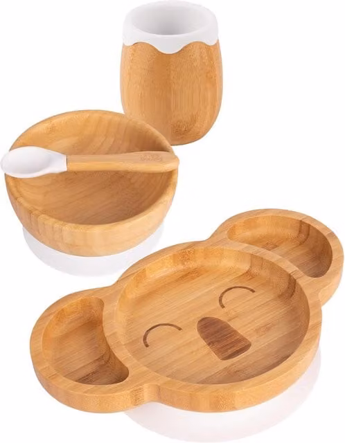Tiny Dining Koala Bamboo Suction Baby Feeding Set, 4 Piece, White