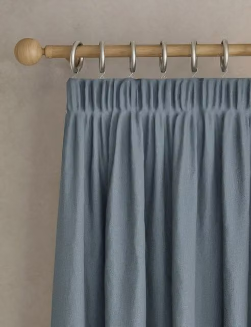 M&S Blue Brushed Pencil Pleat Blackout Thermal Curtains