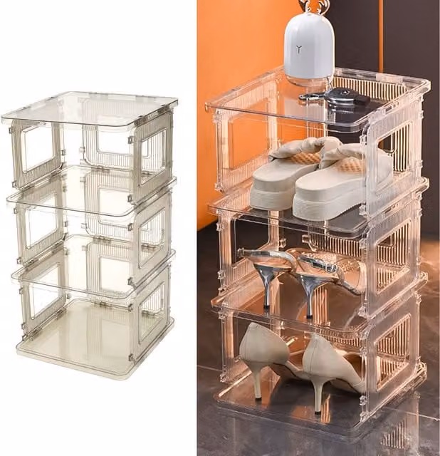 Livingandhome 3-Layer Detachable Plastic Shoe Rack in Grey and Transparent