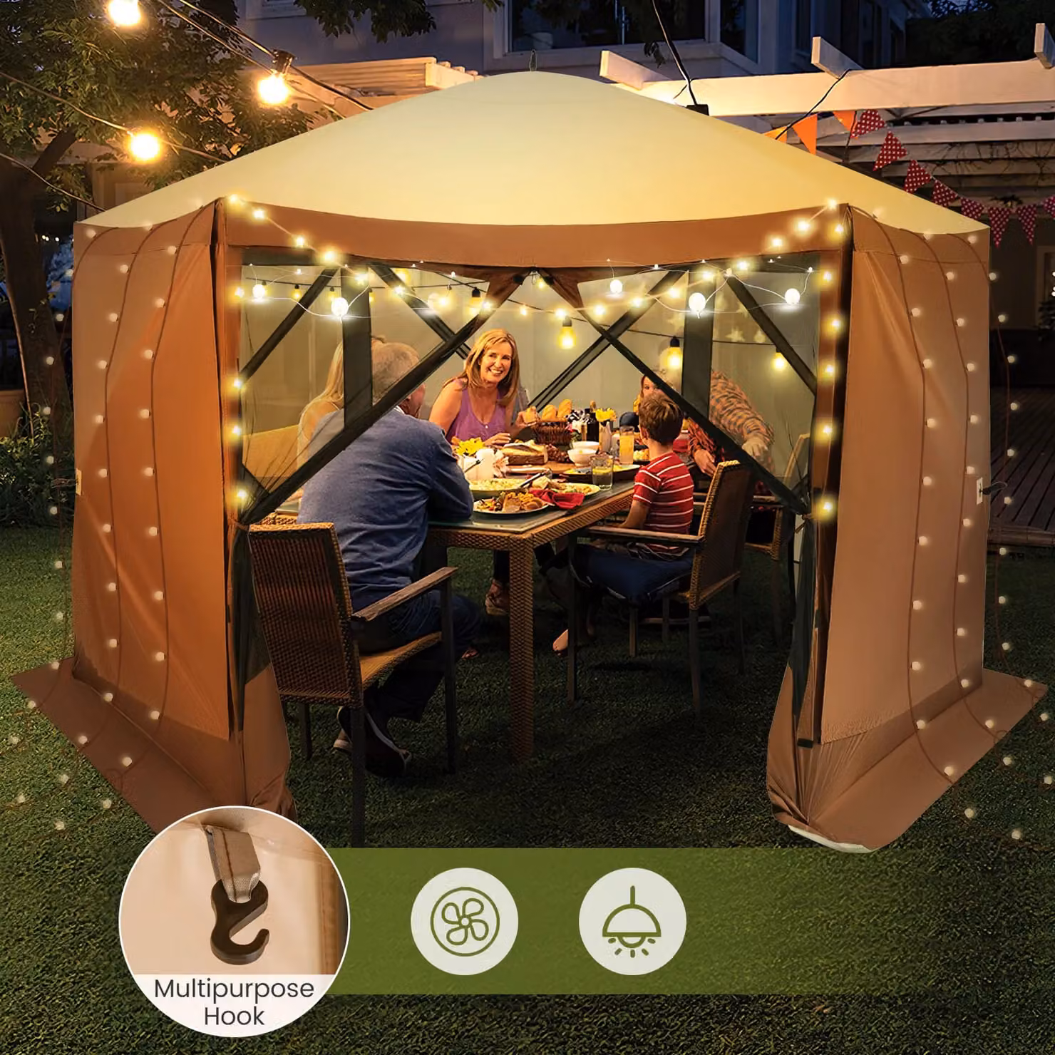 Costway Pop-up Gazebo Tent Outdoor Canopy Sun Shelter, Brown, W: 350 cm, D: 230 cm, H: 236 cm – 9