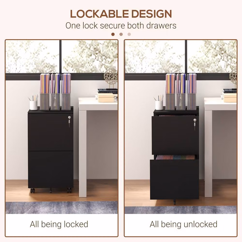 STILVORA 2 Drawer Mobile Filing Cabinet with Lock in Black, W/D/H: 40.5 x 30.5 x 67.5 cm – 5