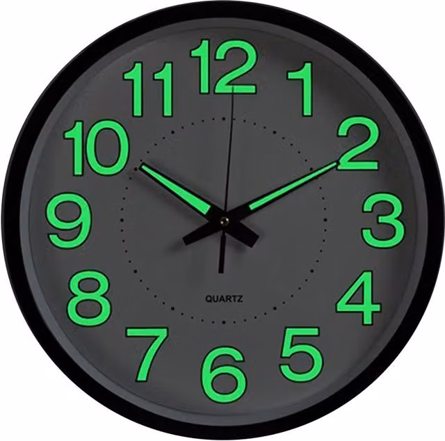 Livingandhome Luminous Round Analog Wall Clock with Silent Quartz Movement in Light Green, Diameter: 30.48 cm