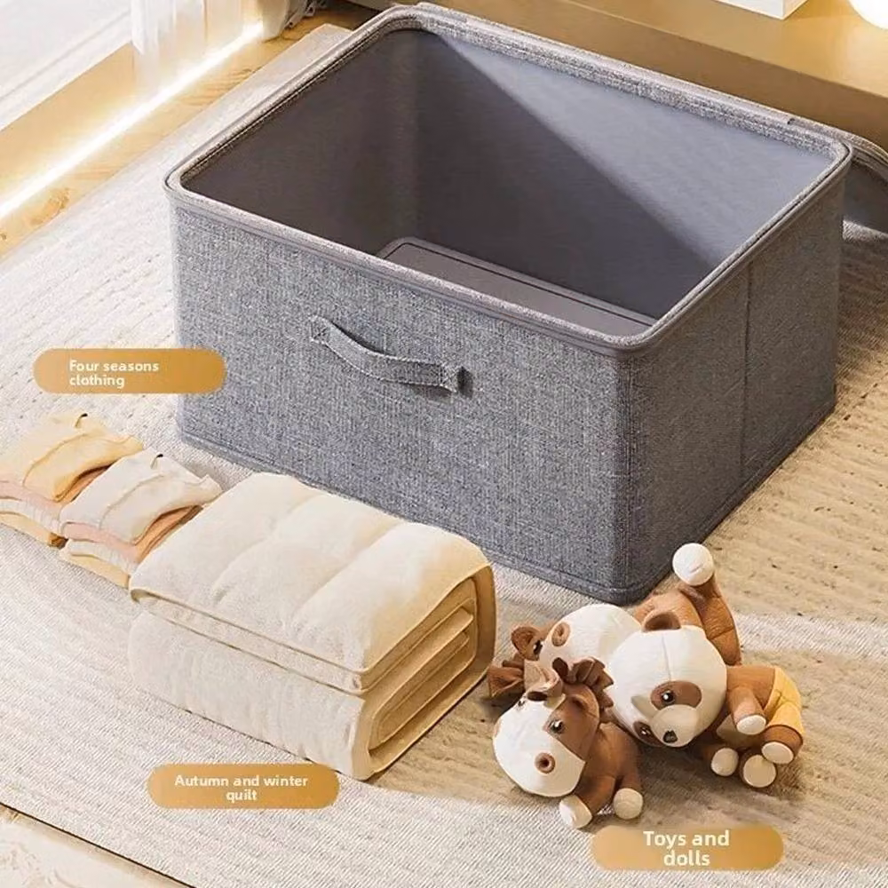 KORVIXA Set of 3 Large Foldable Canvas Storage Boxes with Handles in Grey – 2