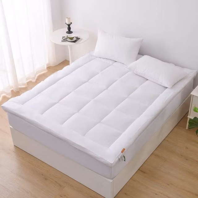 Glamhaus Luxury Thick Cotton Mattress Topper with Fitted Skirt, White, Super King W: 180 cm, L: 200 cm
