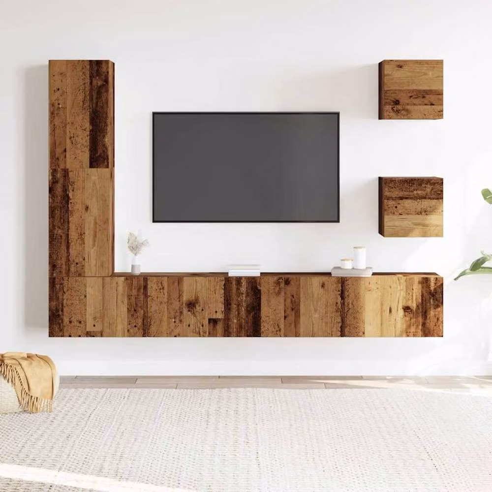 Berkfield Home 5 Piece Wall-Mounted TV Cabinet Set in Brown and Multicolour Engineered Wood – 2