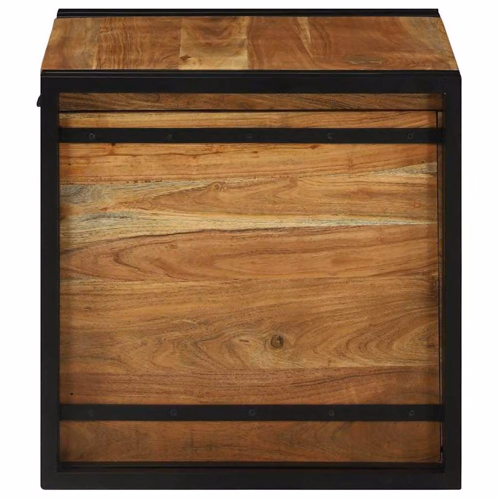 Berkfield Home Rustic Brown Acacia Wood and Metal Storage Box W/D/H: 50 x 50 x 50 cm – 4
