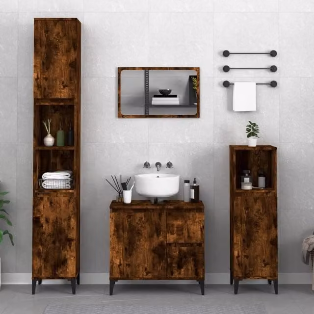 Berkfield Home 3 Piece Modern Bathroom Cabinet Set in Smoked Oak Brown