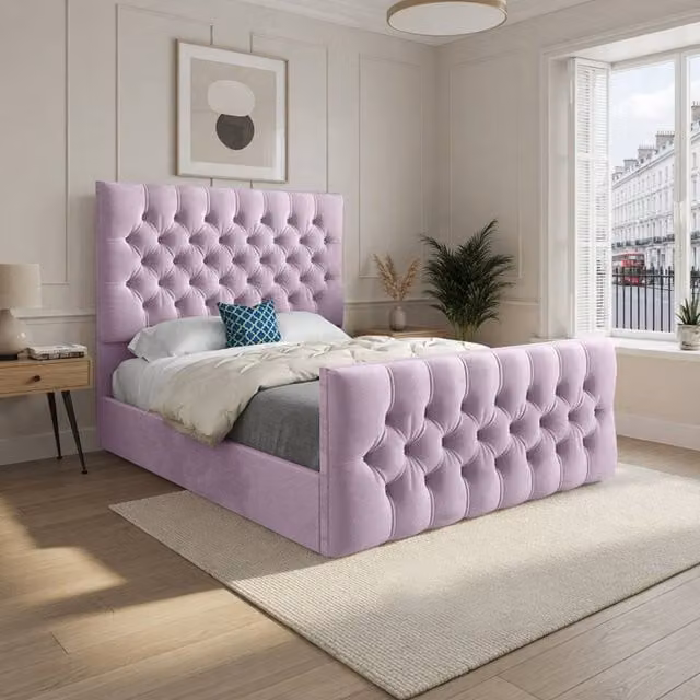 Casani Poulton Small Single Upholstered Chesterfield Bed Frame in Pink Velvet