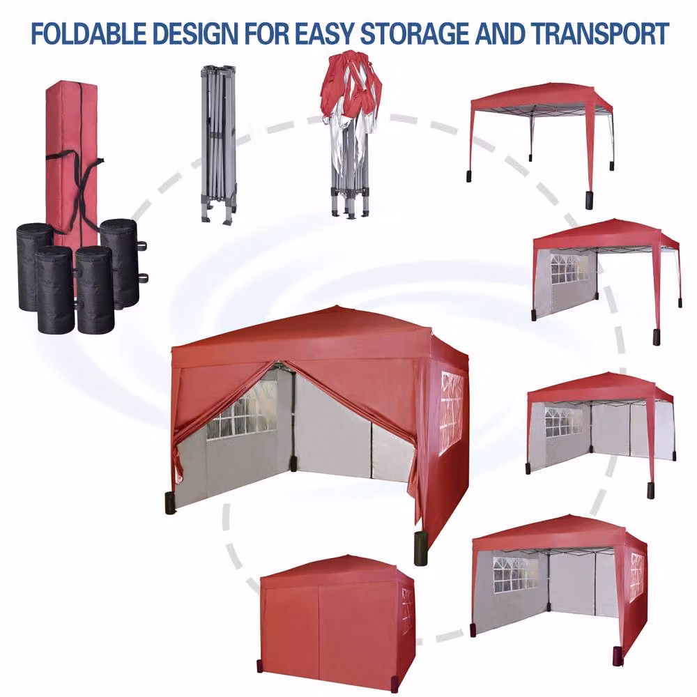 MCC Direct Red Pop Up Gazebo with Removable Sides and Storage Bag, W/D/H: 300 x 300 x 255 cm – 4