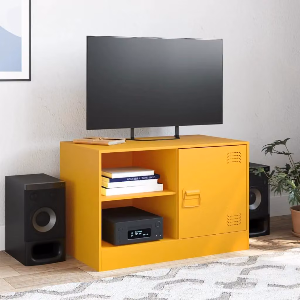 Berkfield Home TV Cabinet in Mustard Yellow Metal, W: 67 cm, D: 39 cm, H: 44 cm – 3