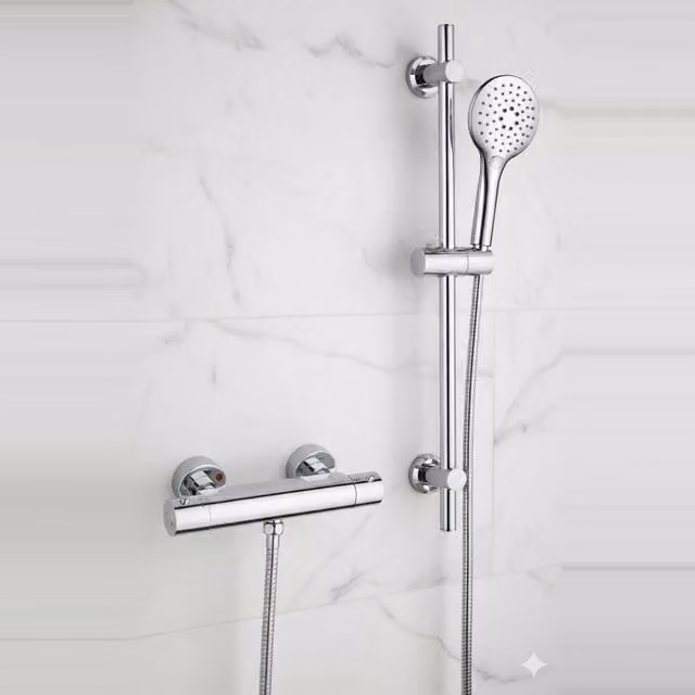 Bathroom Kingdom Snowdon Chrome Round Thermostatic Bar Shower Set in Silver