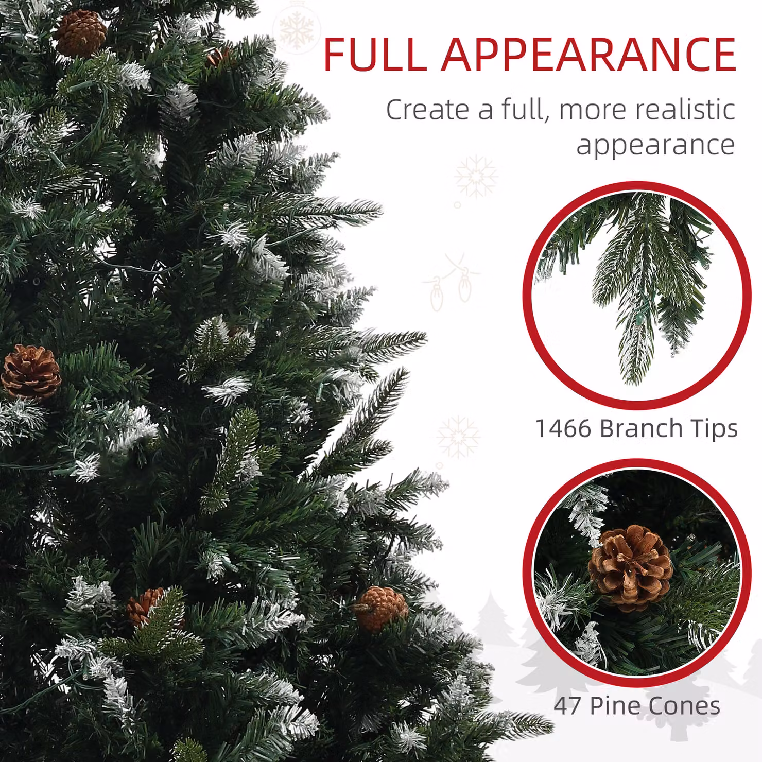 HOMCOM 7ft Prelit Artificial Christmas Tree with Dual Colour LED Lights and 1466 Tips in Green – 5
