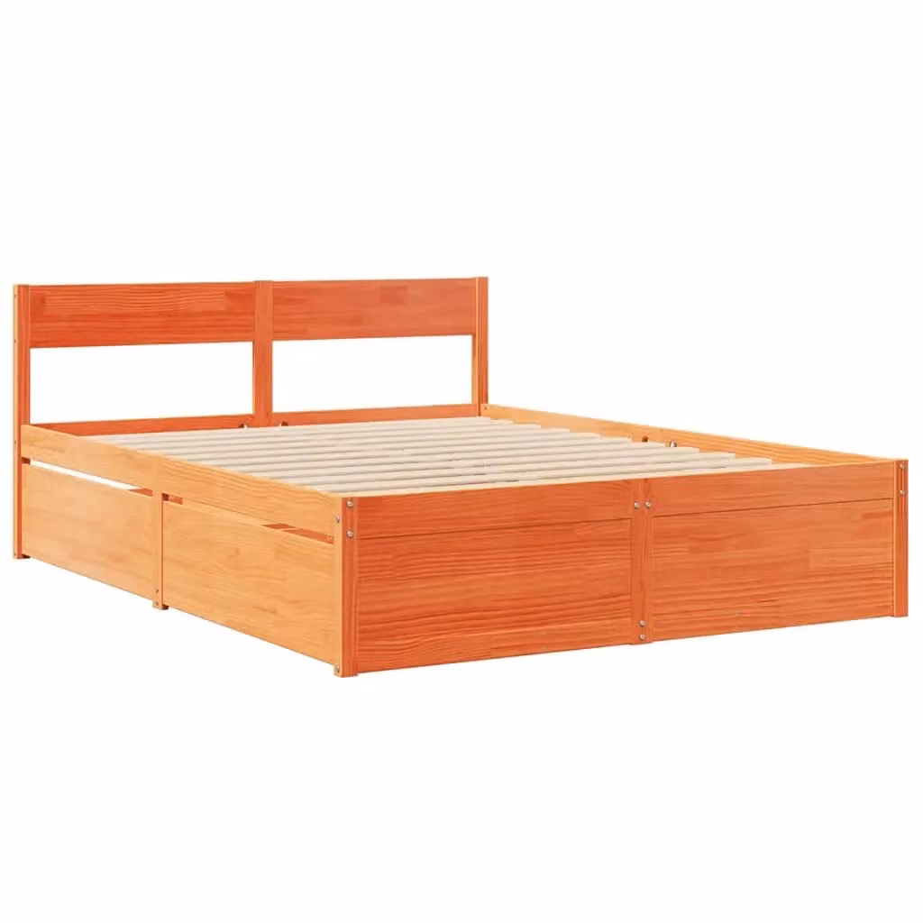 Berkfield Home King Size Solid Wood Pine Bed Frame in Wax Brown, W/D/H: 150 x 200 cm