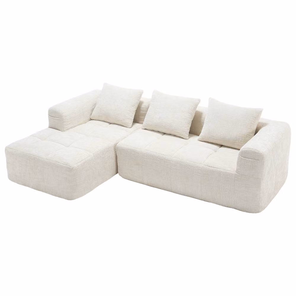 GOMYWAY Matteo Oversized Modular Cloud L-Shaped Sectional Sofa in Beige Chenille Fabric – 2