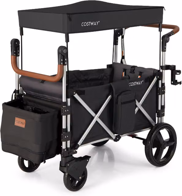 COSTWAY Push Pull Stroller Wagon with Adjustable Handle Bar in Black