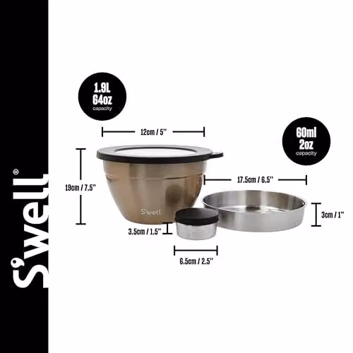 S'well Pyrite Salad Bowl Kit in Gold, 1.9L – 2