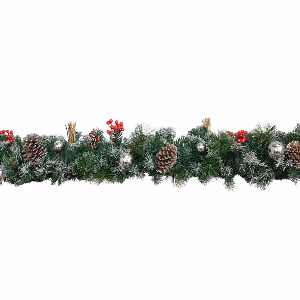 Samuel Alexander 1.8m Green Christmas Garland with Silver Baubles, Pinecones and Berries – 3