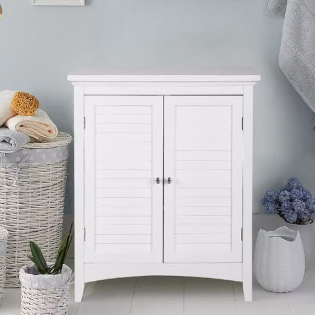 Teamson Home Glancy Collection White Wooden Free Standing Bathroom Cabinet with Hinged Doors and Internal Shelves W/D/H: 33.0 x 33.0 x 81.3 cm