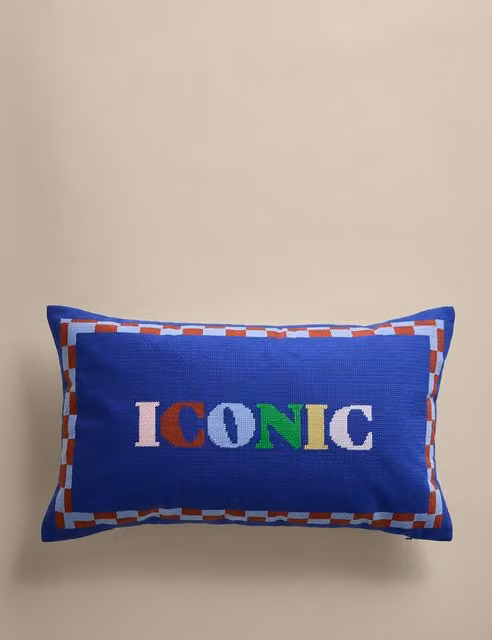 M&S Blue Mix Rectangular Needlepoint Bolster Cushion