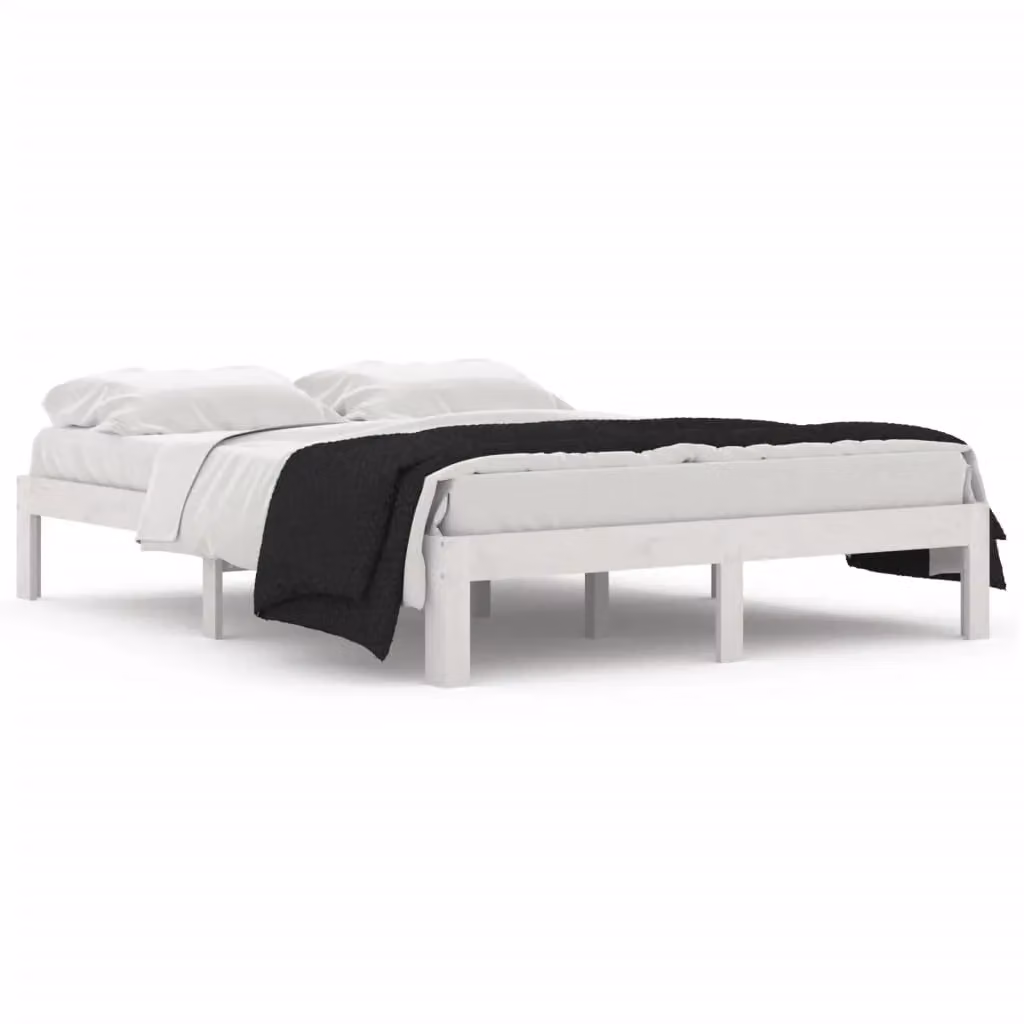 Berkfield Home White Solid Wood Pine Bed Frame W: 140 cm, D: 190 cm – 2